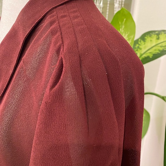 SHIRTS STRINGS SHEER MAROON BLOUSE - Picture 3 of 5